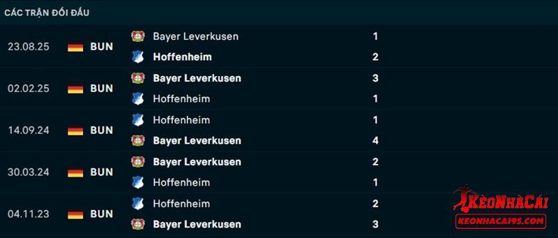 Lịch sử đối đầu Hoffenheim vs Leverkusen